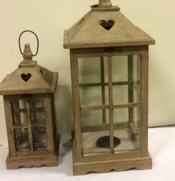 New Set x2 Lanterns Wooden 21"/14" Home & Garden Lighting