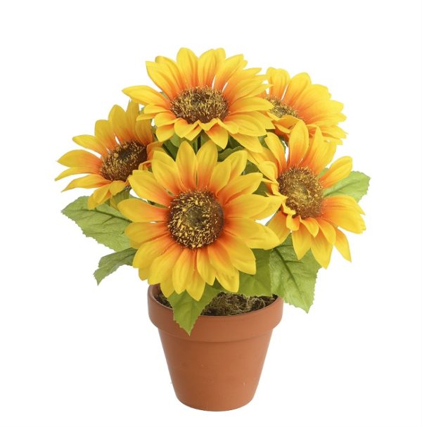 25cm Tall Small Potted Sunflower Bush Artificial Silk Flowers Pot Plant