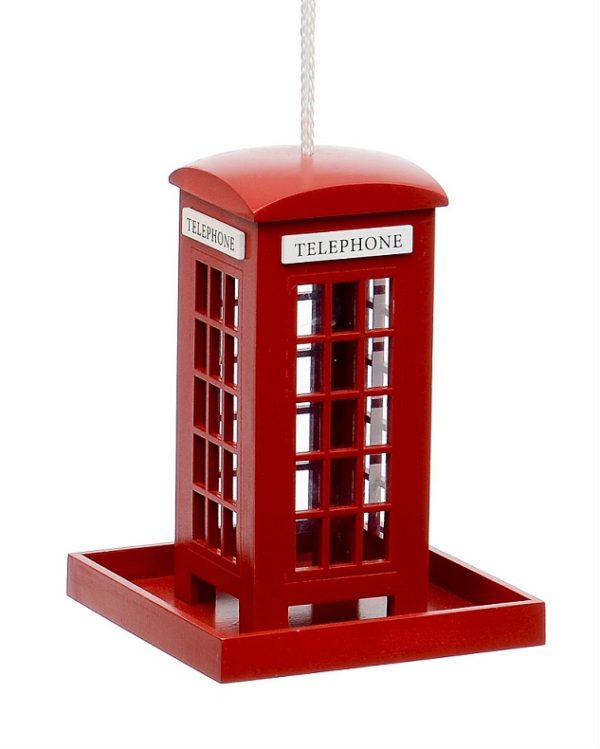 New Design Wooden Telephone Box Wild Bird Seed Feeder Hanging!