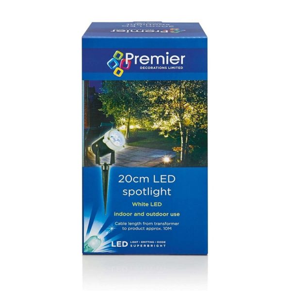 New Premier 20cm Outdoor Garden Spotlight - White LED Lighting