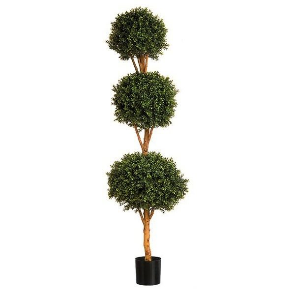 New Natural Stem Artificial Topiary Buxus / Boxwood Triple Ball Tree 4ft