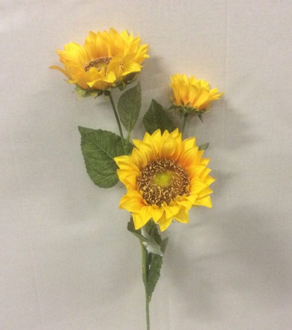 Pack 6 Stems 'Yellow' Sunflower Spray x3 Artificial Silk Flowers 67cm