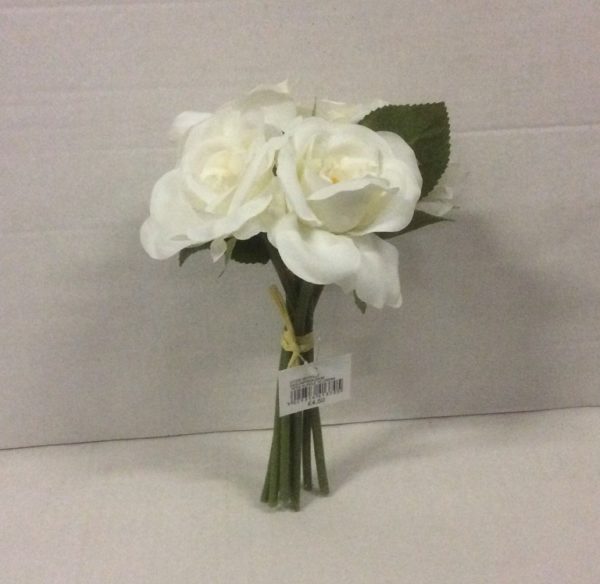 New Design Bunch/Bundle Tied Cream Roses x5 Artificial Silk Flowers