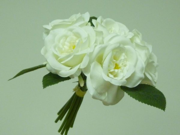 New Design Bunch/Bundle Tied Cream Roses x5 Artificial Silk Flowers