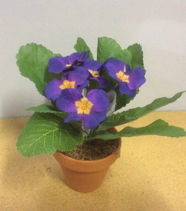 New Artificial Primrose 'Potted' Artificial Silk Plant 19cm Blue