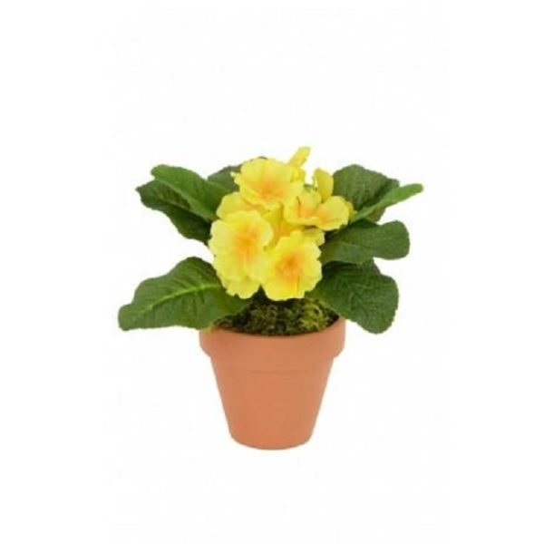 New Artificial Primrose 'Potted' Artificial Silk Plant 19cm Yellow