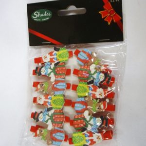 Pack 12 Wooden Festive Christmas Character Card Holder Pegs