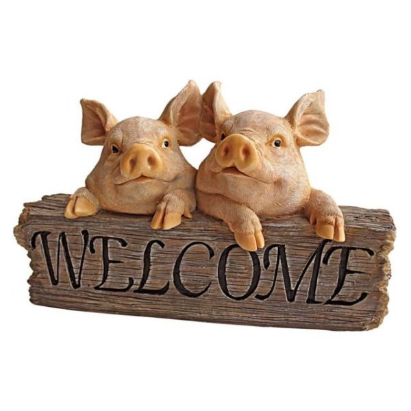 New Design Toscano Pink Pigs Welcome Sign Garden Statue Figure Garden Ornament