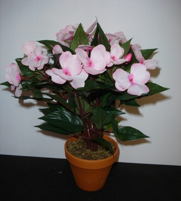 New Pale Pink Guinea Bizzie Lizzie Bush Artificial Silk Pot Plant