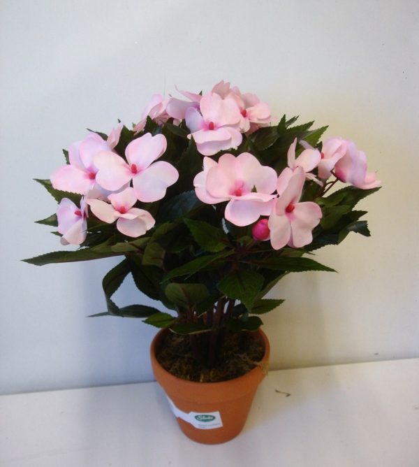 New Pale Pink Guinea Bizzie Lizzie Bush Artificial Silk Pot Plant