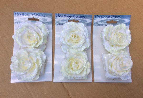 Pack x6 Floating Roses Cream/White Artificial Silk Flowers Wedding