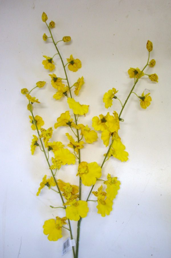 Pack 6 Stems Yellow 'Dancing Rain' Buttterfly Orchids Artificial Silk Flowers