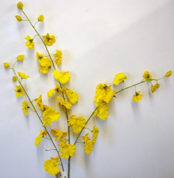 Pack 6 Stems Yellow 'Dancing Rain' Buttterfly Orchids Artificial Silk Flowers
