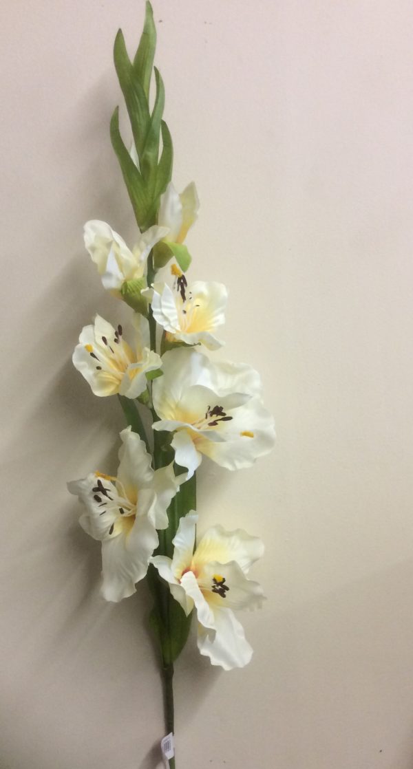 12 New Stems Cream/Yellow Gladioli Artificial Silk Flowers 32in Tall Blooms