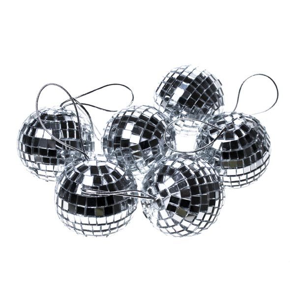 Pack x 8 Silver Mirror Balls / Baubles Christmas Tree Decorations 50mm Size