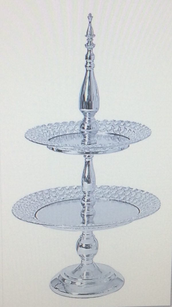 61cm Double Tier Crystal Mirror Cake Stand Table Decoration