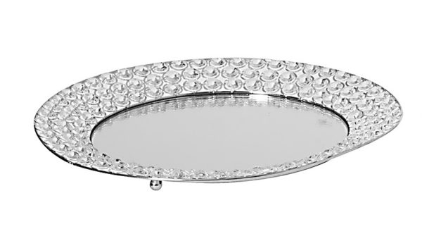 New Designer 30cm Beaded Mirror Plate / Dish Silver