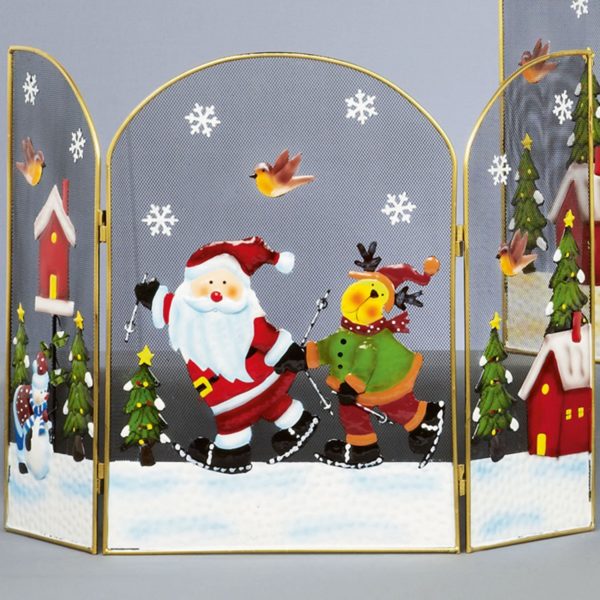 49cm Skiing Santa & Reindeer Design Fireguard Christmas Decoration Premier 121628