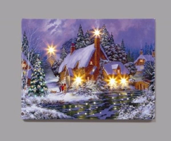 Christmas Canvas Print Fibre Optic & LED Lights 40x30cm River Cottage