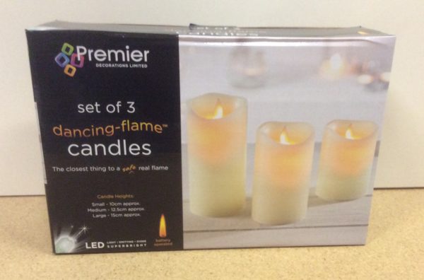 Set x 3 Flickabright Led Candles Cream Textured &Timer/Remote Premier Christmas Decorations