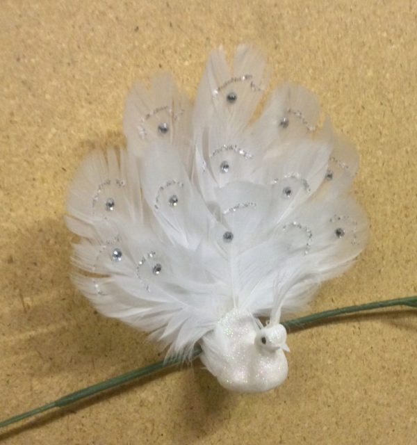 Pair New 13cm Peacocks Clip On Christmas Decoration Birds White