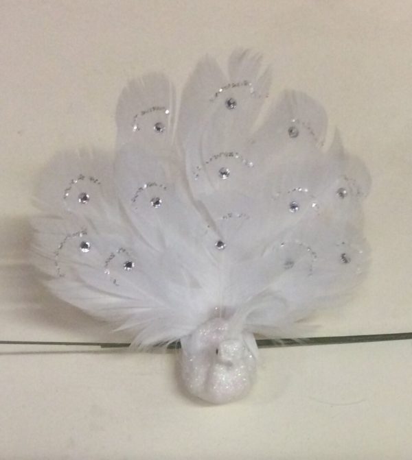 Pair New 13cm Peacocks Clip On Christmas Decoration Birds White