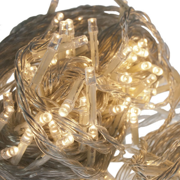 Set 200 Warm White LED Multi-Action Christmas Fairy Lights with Clear Cable