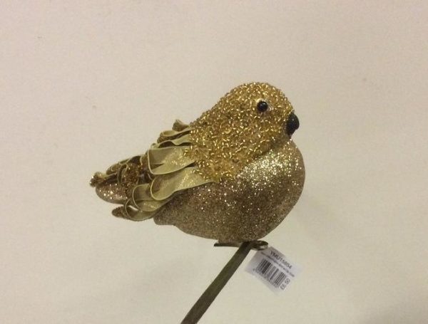 New Design 9cm Glittered Fat Robin 'Gold' Clip On Christmas Decoration