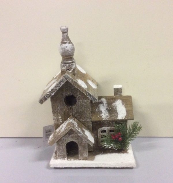 30cm Wooden Church Brown LED Lit Batt-Op Christmas Decoration