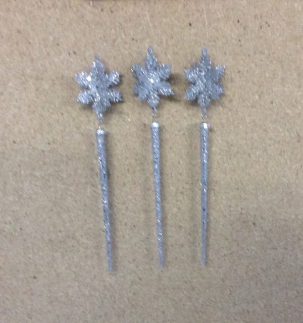 12 New 7" Long Silver Icicles + Snowflake Christmas Decorations Room or Tree