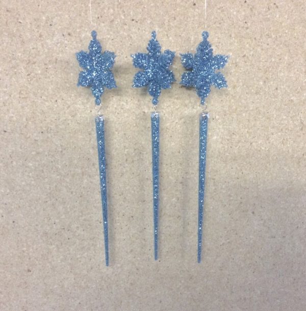 12 New 7" Long Blue Icicles + Snowflake Christmas Decorations Room or Tree