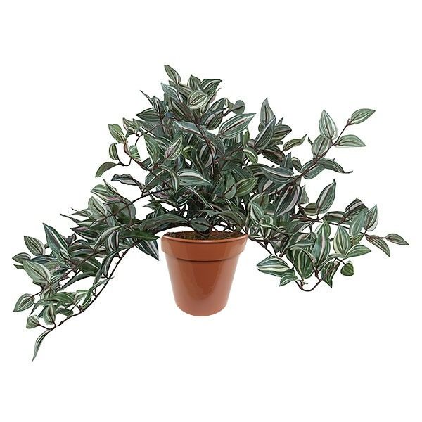 Artificial Trailing Bush 'Potted' Wandering Dew Cream Stripe 45cm Trails Pot Plant