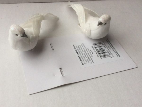 Pair White Turtle Dove / Birds Christmas Decorations 12cm For Wreath/Garland/Tree