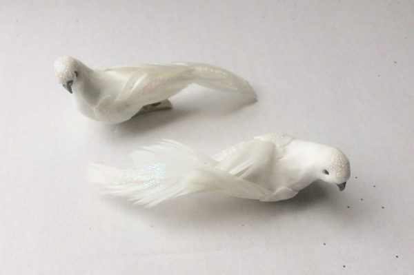 Pair White Turtle Dove / Birds Christmas Decorations 12cm For Wreath/Garland/Tree