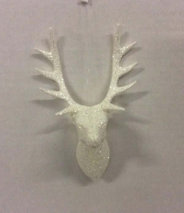 Pack x4 Reindeer Head Christmas Tree Ornaments 10cm White