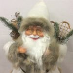 New 40cm Traditional Standing Christmas Santa Figure in Fur Trim With Sack Cream/Grey