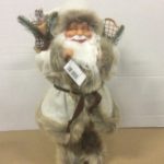 New 40cm Traditional Standing Christmas Santa Figure in Fur Trim With Sack Cream/Grey