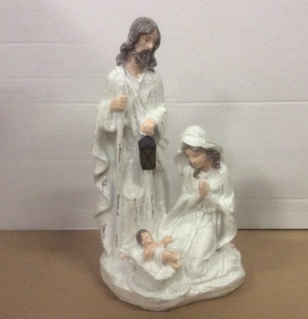 New White/Cream Resin China Nativity Set LED Lit Christmas Decoration 30cm