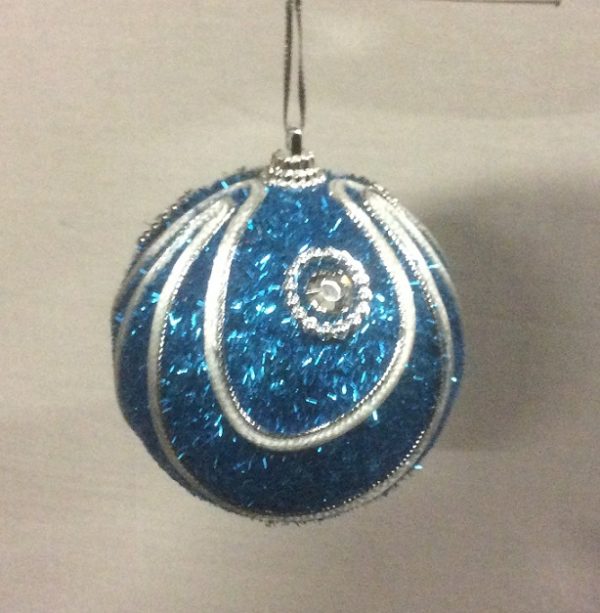 Pack x 6 Shatterproof 80mm Blue Ball & Jewel Christmas Tree Ornaments
