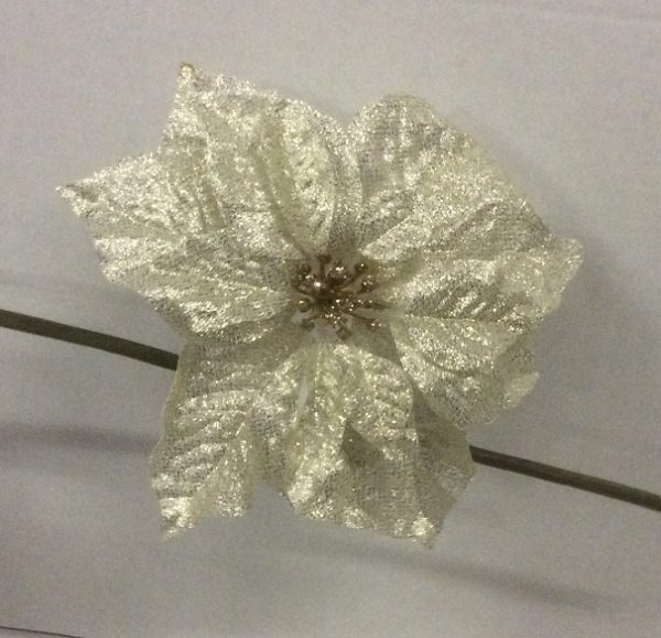 Pack 4 Clip On Flowers Christmas Decorations Fabric Poinsettia Champagne Gold 20cm