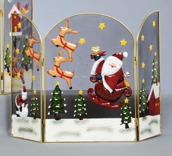 49cm Santa & Reindeer Design Fireguard Christmas Decoration Premier 121629