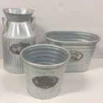 Set x 3 Tin Planters 'Flowers & Garden ' Logo 16-28cm