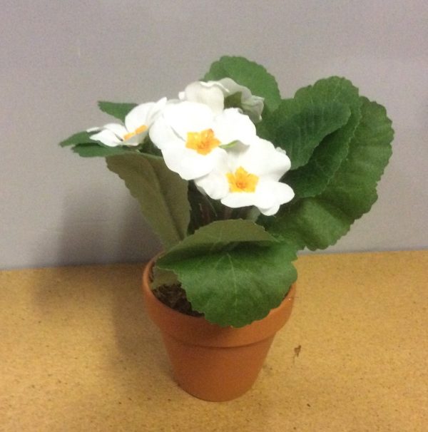 New Artificial Primrose 'Potted' Artificial Silk Plant 19cm White