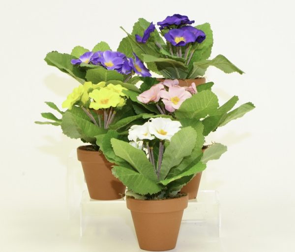 New Artificial Primrose 'Potted' Artificial Silk Plant 19cm White