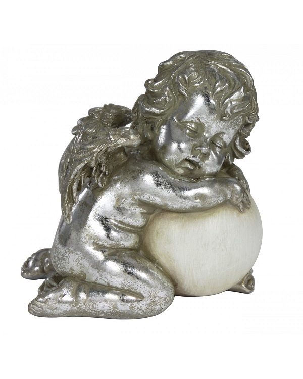 Pair Antique Silver Sleeping Cherub Decorations/ Ornaments 15.5cm OFFER!