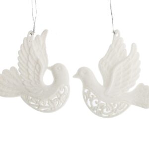 Pair White Turtle Dove / Birds Christmas Decorations 10cm For Wreath/Garland/Tree