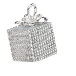 Silver Bling / Diamante Gift Box Christmas Tree Decorations / Ornaments 10cm Pack x4