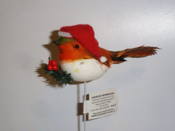 Robin In Santa Hat Christmas Decoration Picks For Wreath / Garland / Tree Pack x6