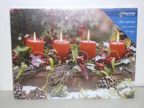 Canvas Print LED Lights Candles & Pine Cones 40x30cm Battery-Operated Christmas