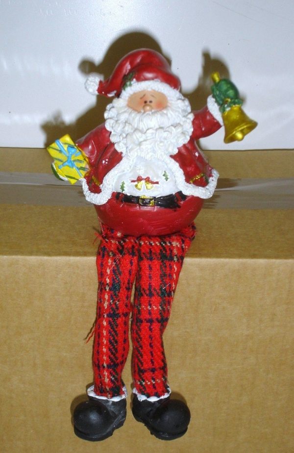 Tartan Santa Ringing Bell Shelf Sitting Christmas Decorations 18cm Figurine